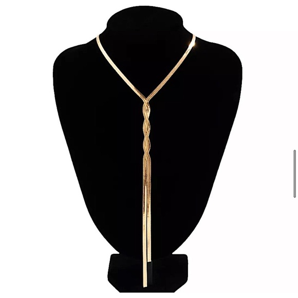 Y Lariat Gold Plated Snake Herringbone Twisted Tassel Necklace - Picture 12 of 13